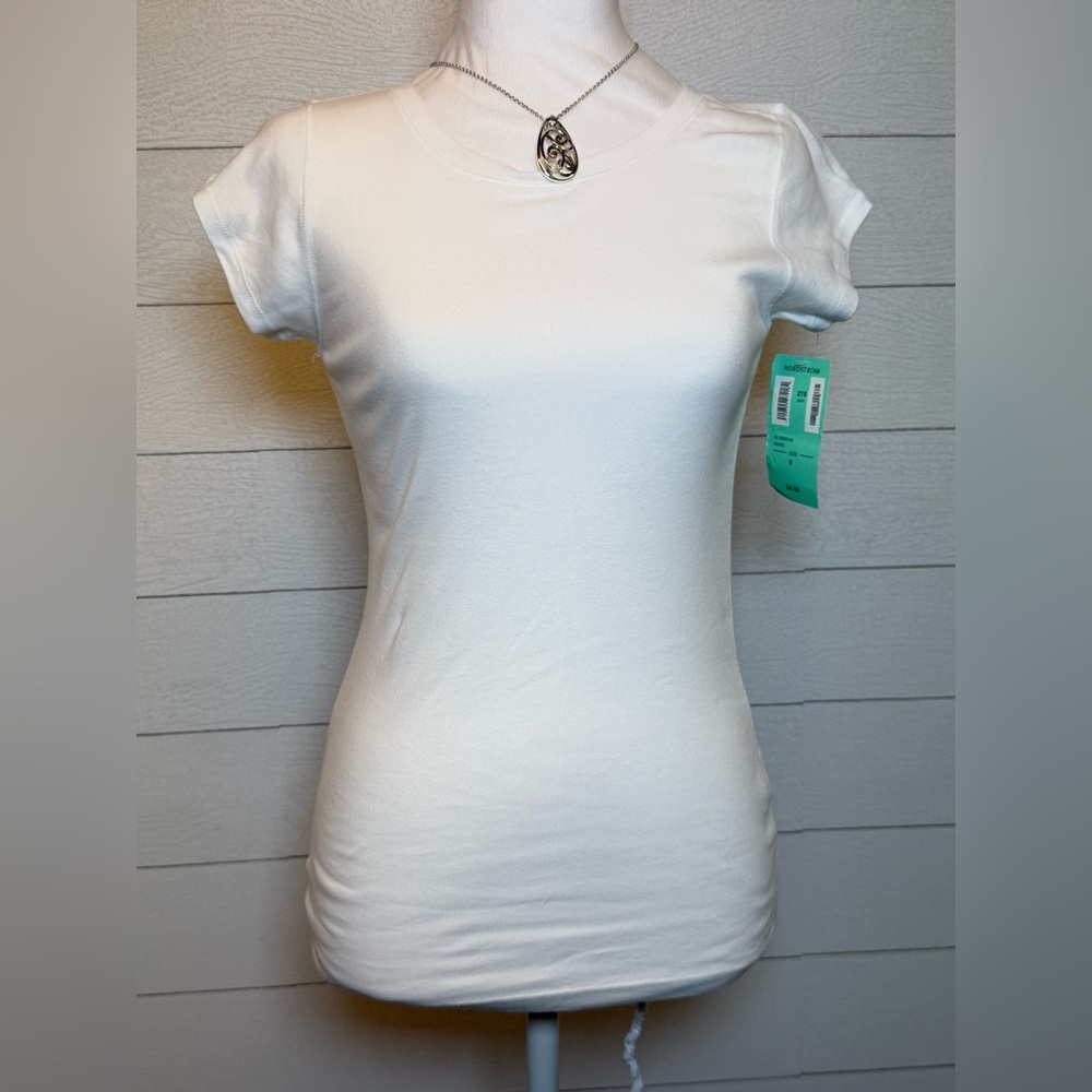 Halogen White Short Sleeve Tee Size Small 100% Cotton NWT